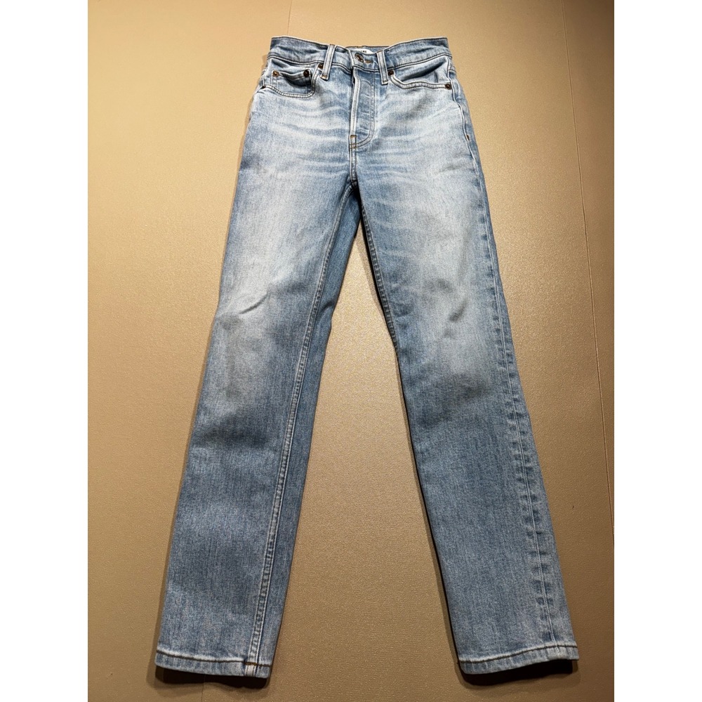 RE/DONE High Rise Ankle Crop‎ Jeans Costa Indigo Light Wash 145-3WHRAC Size 25